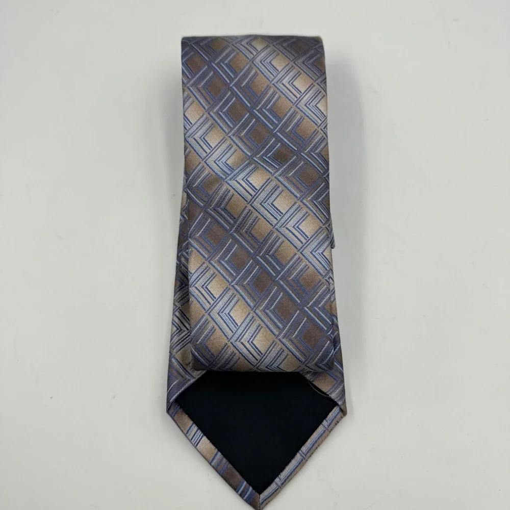 Pierre Cardin Necktie Mens Brown Blue Geometric Silk Professional Classic